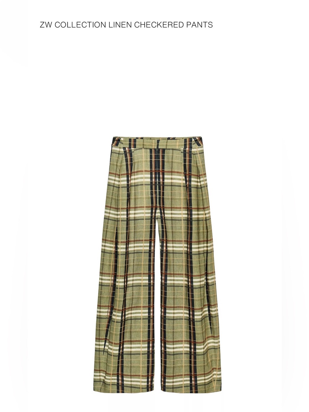 Zara line Olive Plaid Wide-Leg linen Pants small new